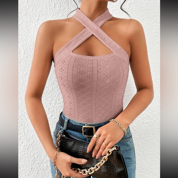 Boho baby blue crisscross front halter top - Picture 12 of 15